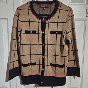 NWOT Cotton/Wool Cardigan | Jones New York Collection Brown Black Red Size M